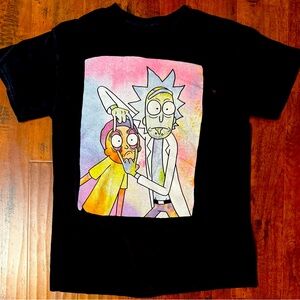 Rick and Morty Graphic T-Shirt Size M Adult Funny Cartoon Tee Minor Bleach Stain